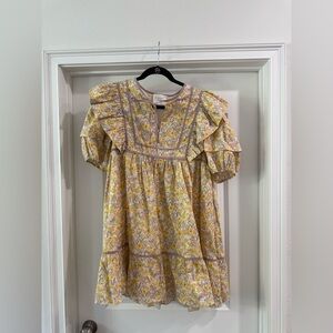 Floral Ruffle Mini Dress in Yellow